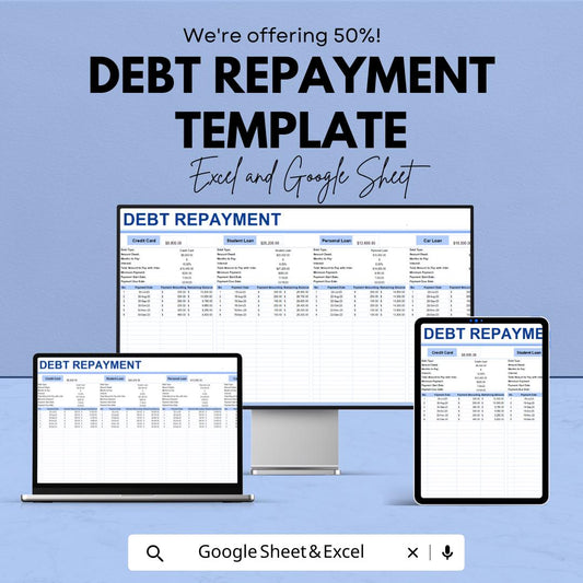 Debt Repayment Template | Debt Payoff Tracker Spreadsheet | Loan Payment Schedule | Debt Reduction Calculator
