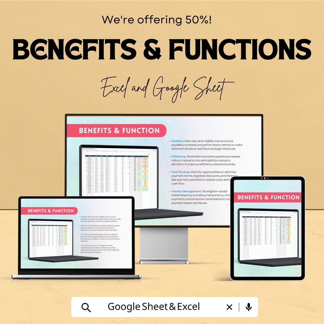 Finance Accounts Payable Dashboard Template | Business Finance Tracker | Payment Management Spreadsheet | Accounting Analytics Tool