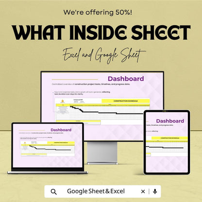Construction Schedule Template | Project Timeline Spreadsheet | Gantt Chart Planner | Construction Project Management Tool