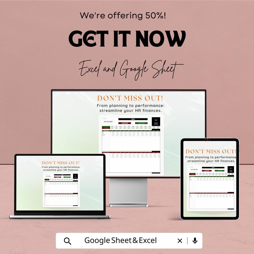 Startup HR Budget & Expense Tracker Template | Excel and Google Sheets | HR Cost Planning, Payroll Budget, Business Finance Tool