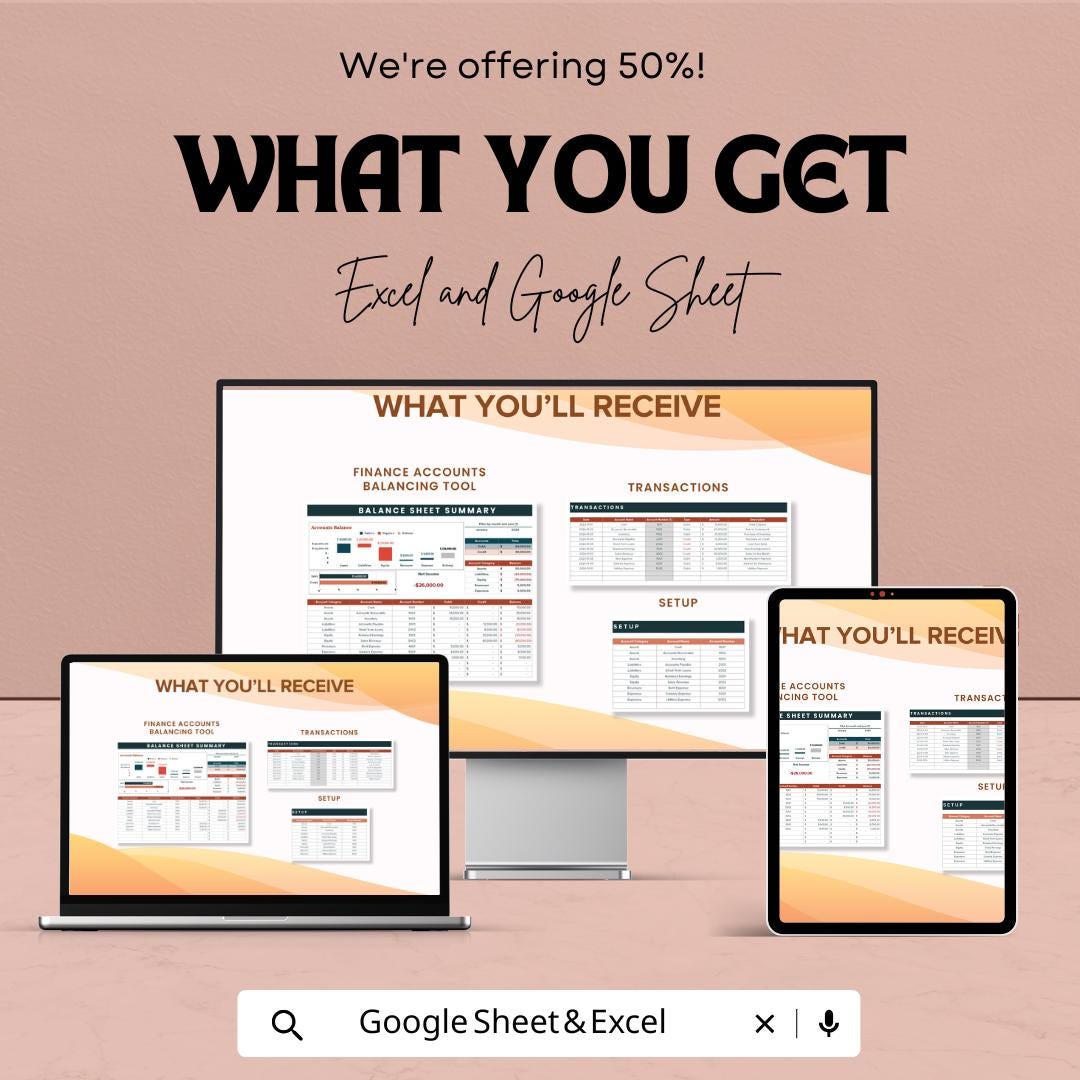 Finance Accounts Balancing Tool Template | Balance Sheet Summary Template | Accounting Tracker | Financial Management Spreadsheet