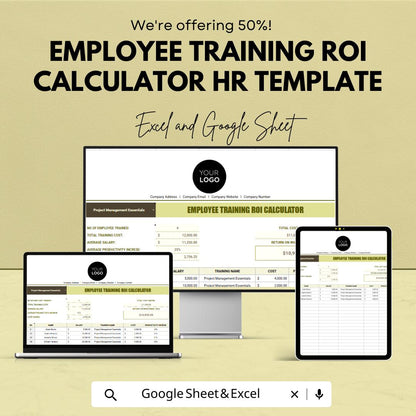 Employee Training ROI Calculator HR Template | Hr Analytics Tool | Training Cost ROI Spreadsheet