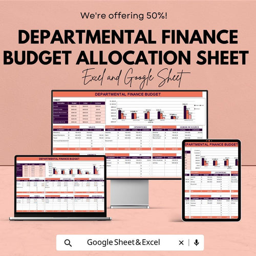 Departmental Finance Budget Allocation Sheet | Excel and Google Sheet Template for Financial Planning | Budget Management & Analysis