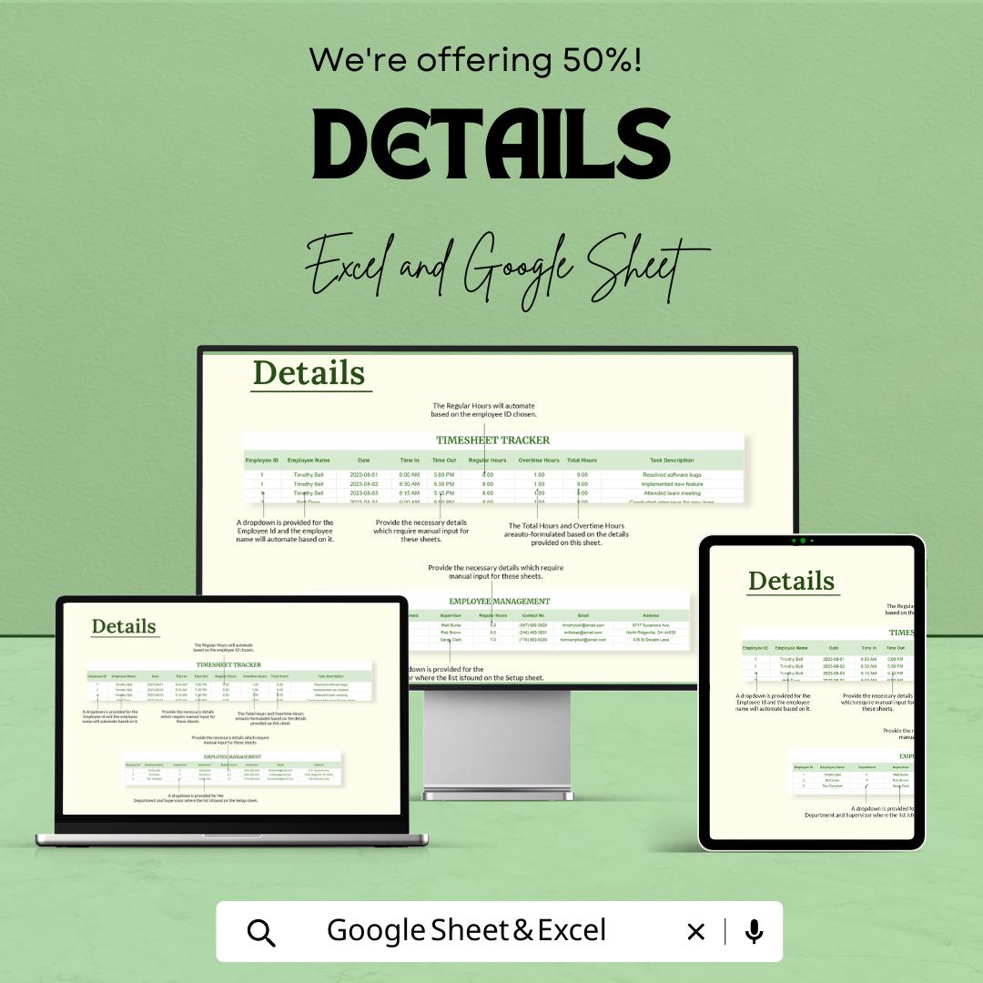 IT Employee Timesheet Tracker Template Excel Google Sheets, Work Hours Tracker Spreadsheet, Employee Time Log, IT Staff Time Tracking Sheet