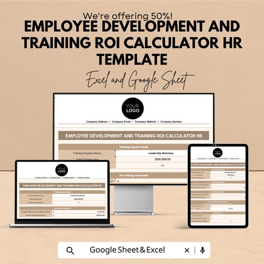 Employee Development and Training ROI Calculator | HR Training ROI Template | Employee Training Cost Analysis | Excel & Google Sheets