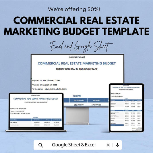 Commercial Real Estate Marketing Budget Template | Real Estate Marketing Planner | ROI Tracker | Business Expense Spreadsheet