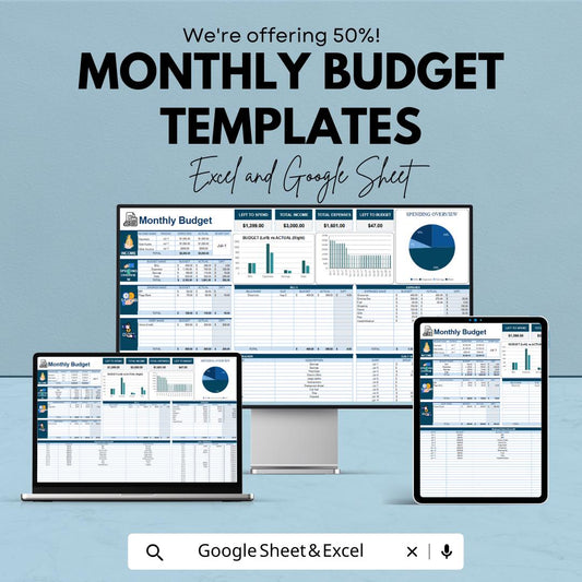 Monthly Budget Templates | Expense Tracker & Income Planner | Excel and Google Sheets Budget Template | Personal Finance Monthly Planner