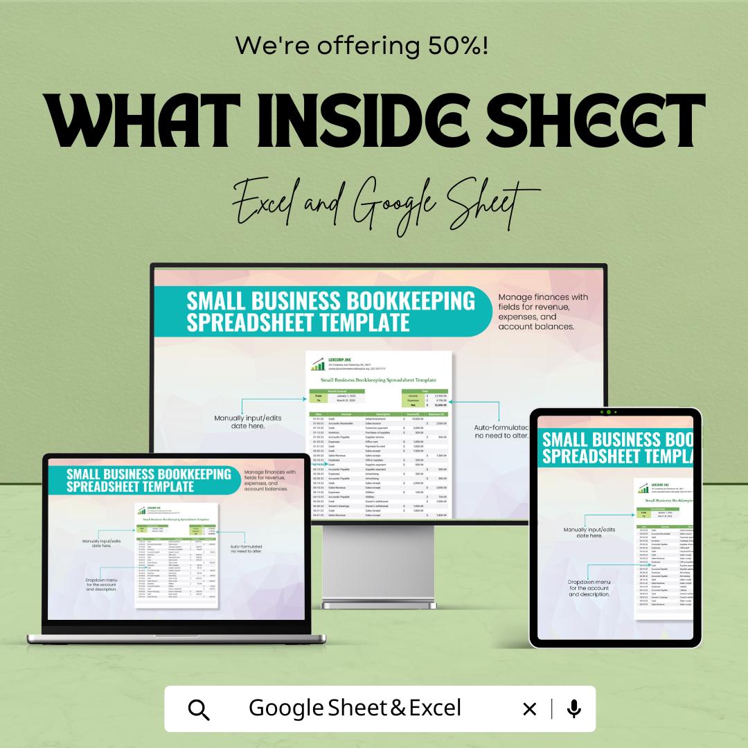 Small Business Bookkeeping Spreadsheet Template | Google Sheets & Excel | Income Expense Tracker | Simple Accounting Tool