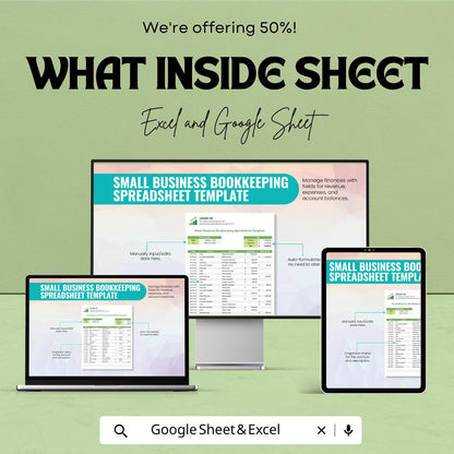 Small Business Bookkeeping Spreadsheet Template | Google Sheets & Excel | Income Expense Tracker | Simple Accounting Tool