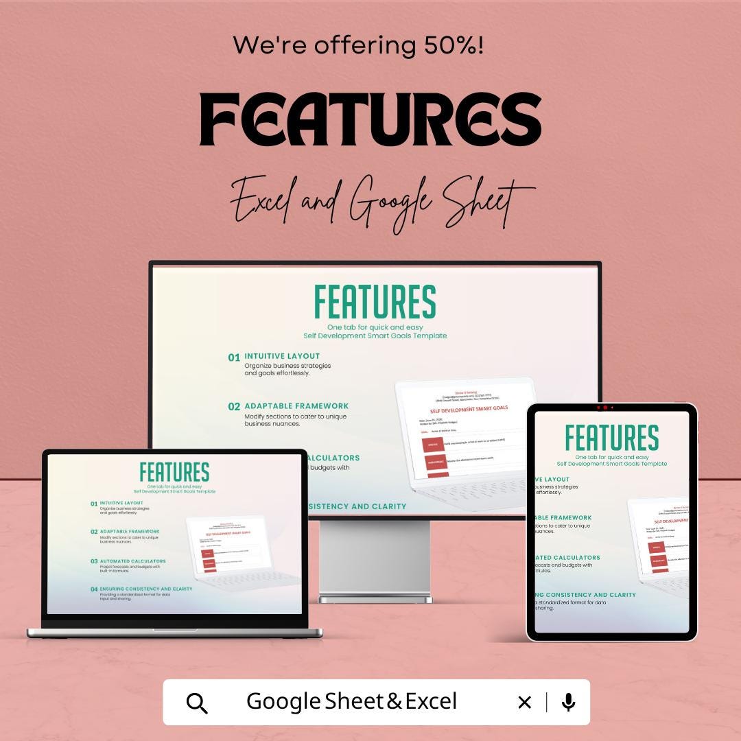 SMART Goals Template Excel & Google Sheets | Self Development Planner | Goal Setting Worksheet | Productivity Tracker | Personal Growth