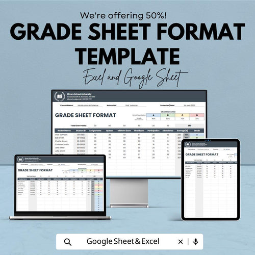 Grade Sheet Format Template | Student Grade Tracker Spreadsheet | Teacher Grading Sheet | Excel & Google Sheets