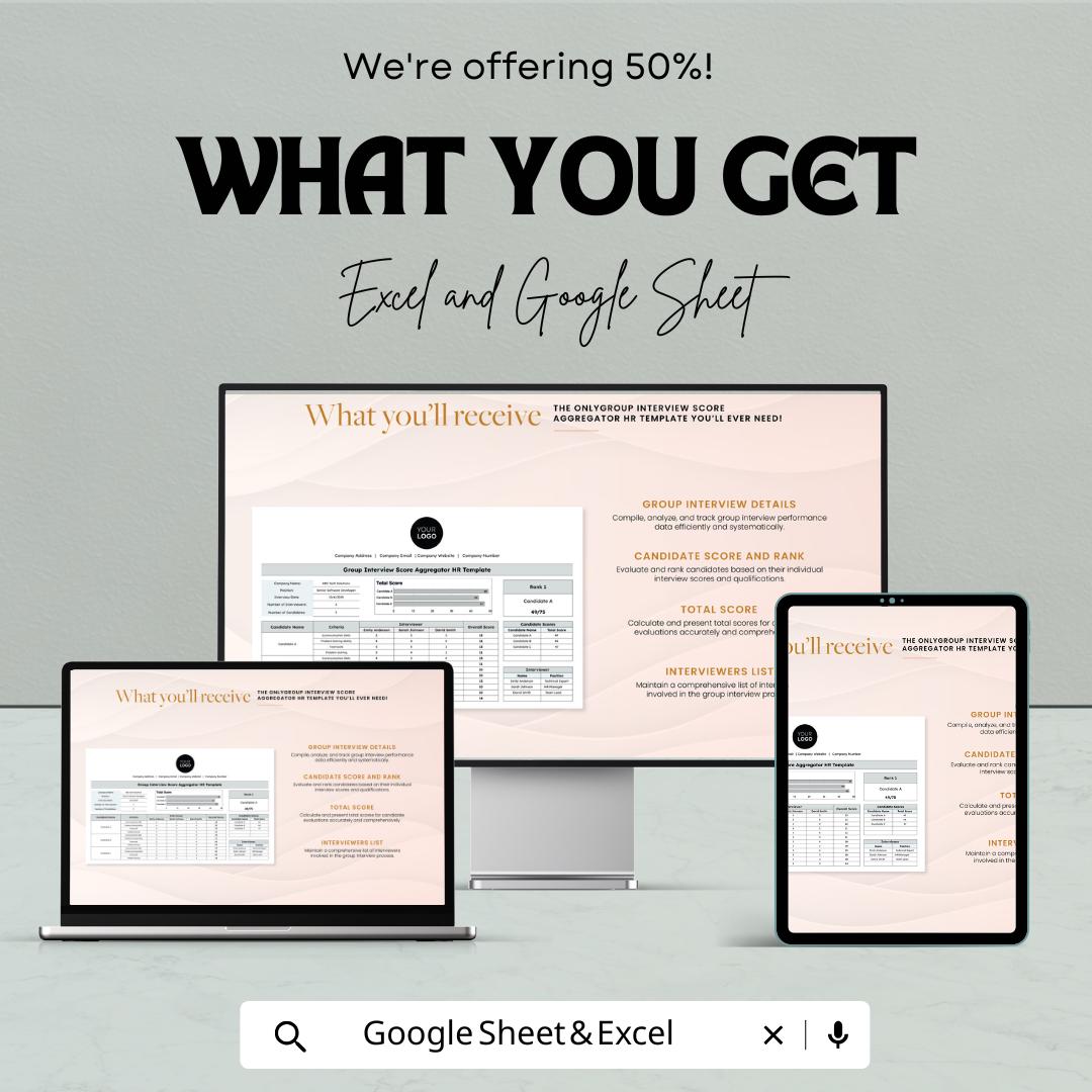 Group Interview Score Aggregator HR Template | Candidate Evaluation Tool | Interview Scorecard Excel & Google Sheets