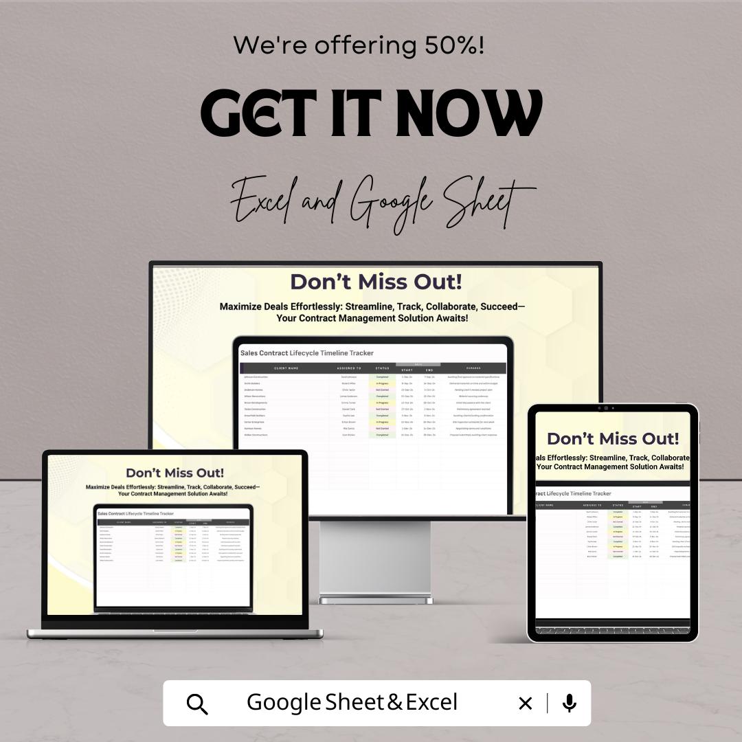 Sales Contract Lifecycle Timeline Tracker Template | Excel & Google Sheets | Contract Management Spreadsheet | Sales Timeline Tracker