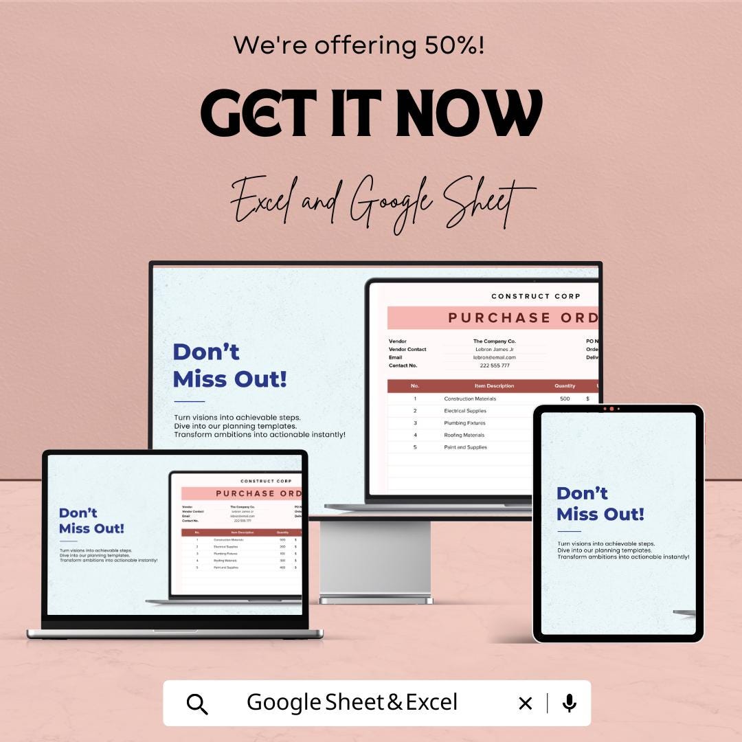 Contractor Purchase Order Template | Construction Purchase Order Form | Business Expense Tracker | Editable Order Sheet