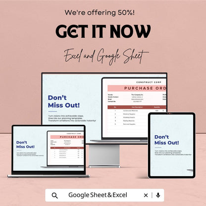 Contractor Purchase Order Template | Construction Purchase Order Form | Business Expense Tracker | Editable Order Sheet