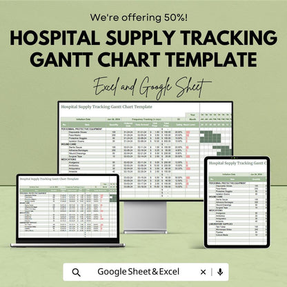 Hospital Supply Tracking Gantt Chart Template Excel Google Sheets, Medical Inventory Tracker Spreadsheet, Healthcare Supply Management Tool