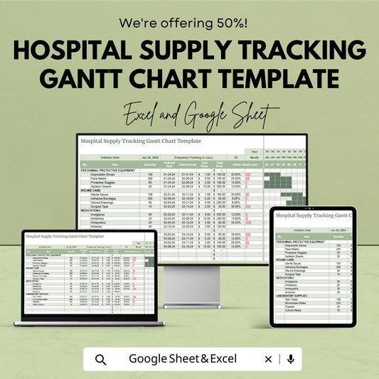 Hospital Supply Tracking Gantt Chart Template Excel Google Sheets, Medical Inventory Tracker Spreadsheet, Healthcare Supply Management Tool