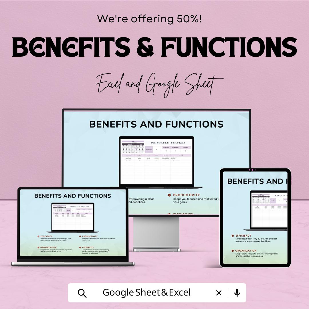 Printable Tracker Sheet - Task and Goal Tracker Template, Excel & Google Sheets, Printable Planner for Organizing Tasks and Deadlines