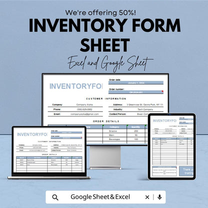 Inventory Form Sheet - Excel & Google Sheets Template for Efficient Order Tracking and Inventory Management
