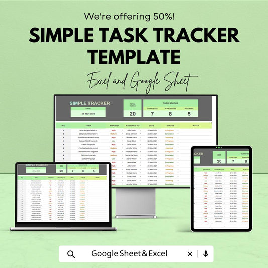 Simple Task Tracker Template | Daily Task Manager | To Do List Spreadsheet | Productivity Planner | Work Tracker