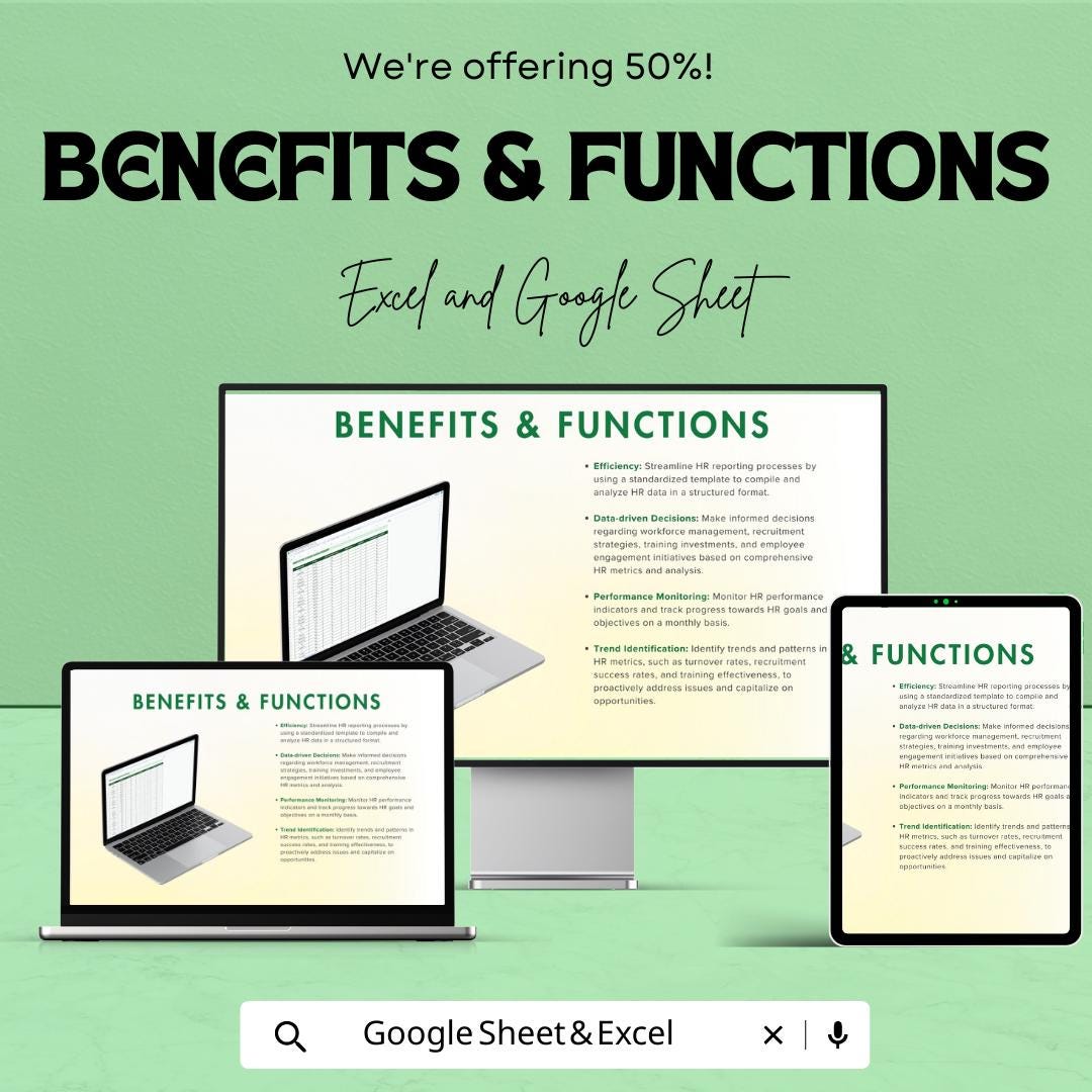 HR Monthly Report Spreadsheet Template | HR Dashboard for Excel and Google Sheets | Employee Tracking, Recruitment & HR Analytics