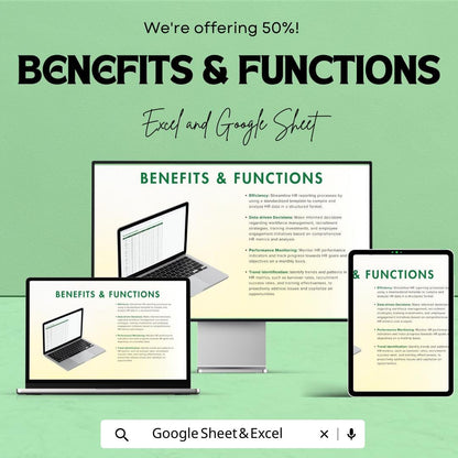 HR Monthly Report Spreadsheet Template | HR Dashboard for Excel and Google Sheets | Employee Tracking, Recruitment & HR Analytics