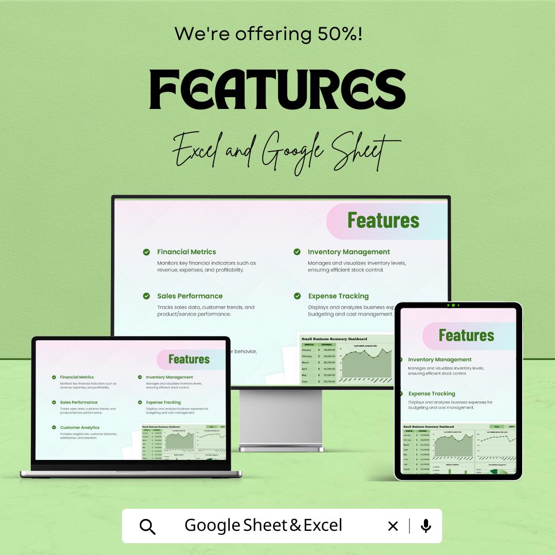 Small Business Dashboard Template | Financial, Sales, and Performance Tracker | Excel & Google Sheets