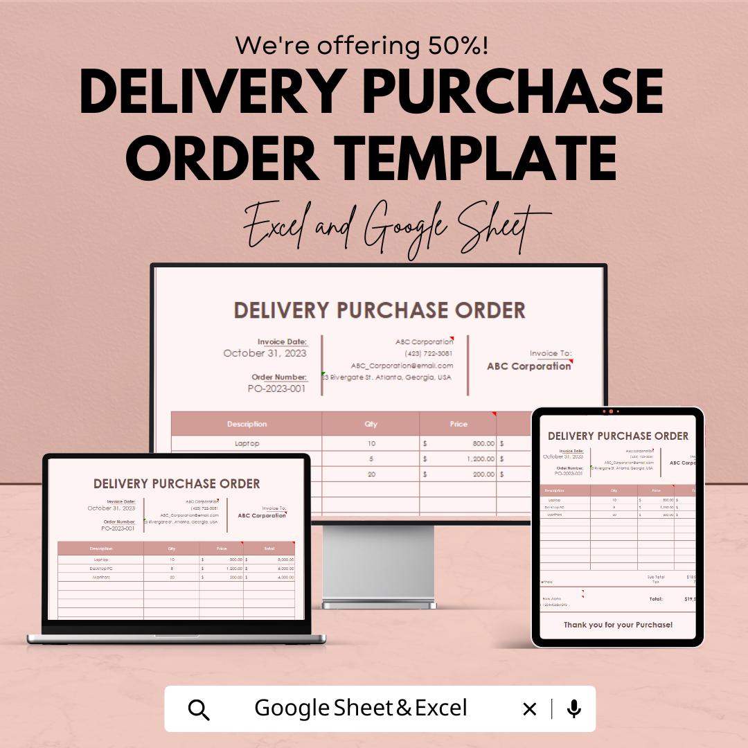 Delivery Purchase Order Template | Business Purchase Form | Editable Order Sheet | Expense Tracker for Small Business
