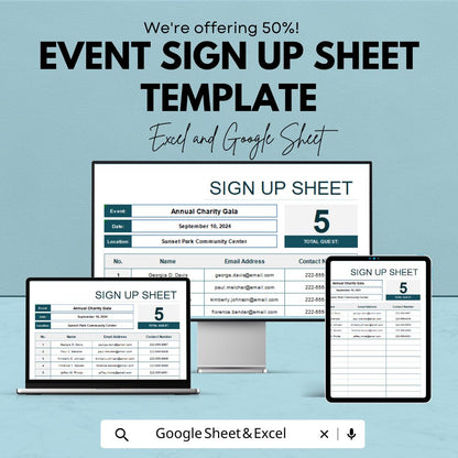 Event Sign Up Sheet Template | Event Registration Form | Attendance Tracker | Excel & Google Sheets