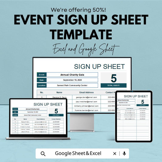 Event Sign Up Sheet Template | Event Registration Form | Attendance Tracker | Excel & Google Sheets