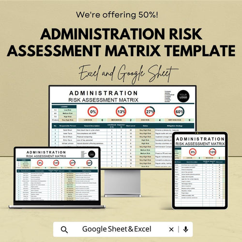 Administration Risk Assessment Matrix Template | Risk Evaluation, Prioritization, and Management Tool | Business Risk Matrix