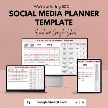 Social Media Planner Template | Content Calendar Spreadsheet | Social Media Tracker | Content Planning Template | Excel & Google Sheets |
