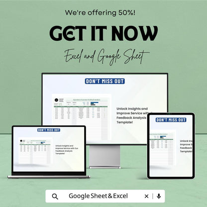 Customer Feedback Analysis Template | Customer Satisfaction Tracker | Feedback Dashboard Spreadsheet | Service Quality Tracker