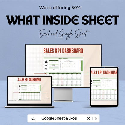 Sales KPI Dashboard Template | Excel & Google Sheets | Sales Performance Tracker | Sales Metrics Spreadsheet | Editable Dashboard
