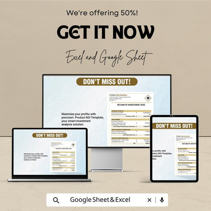 Product ROI Template | Excel & Google Sheets | Return on Investment Calculator | Profit Analysis Template | Business Finance Spreadsheet