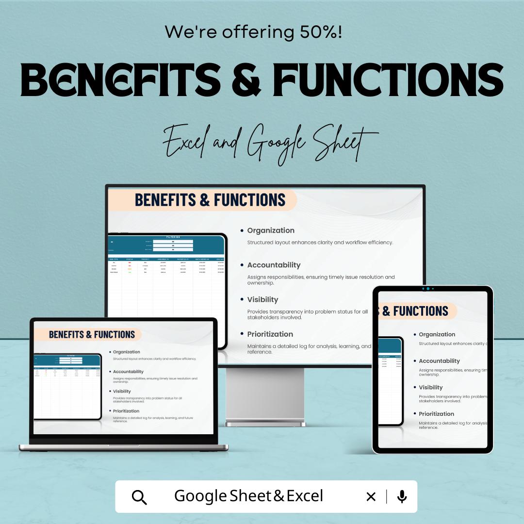 Issue Tracking Spreadsheet Template | Bug Tracker Log | Project Issue Tracker | Issue Management Template | Task and Problem Tracking Tool