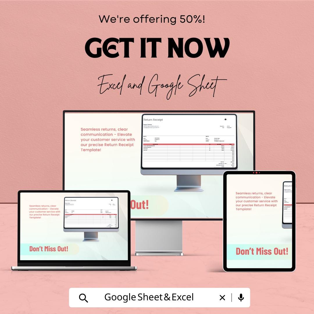 Return Receipt Sheet Template | Seamless Return Tracking for Businesses | Excel & Google Sheets