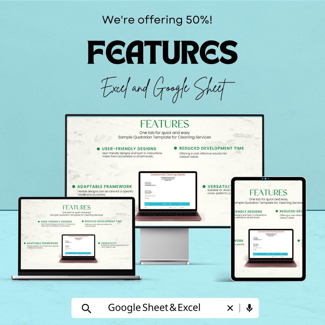 Sample Quotation Template for Cleaning Services | Excel and Google Sheets | Cleaning Quote Format | Instant Download