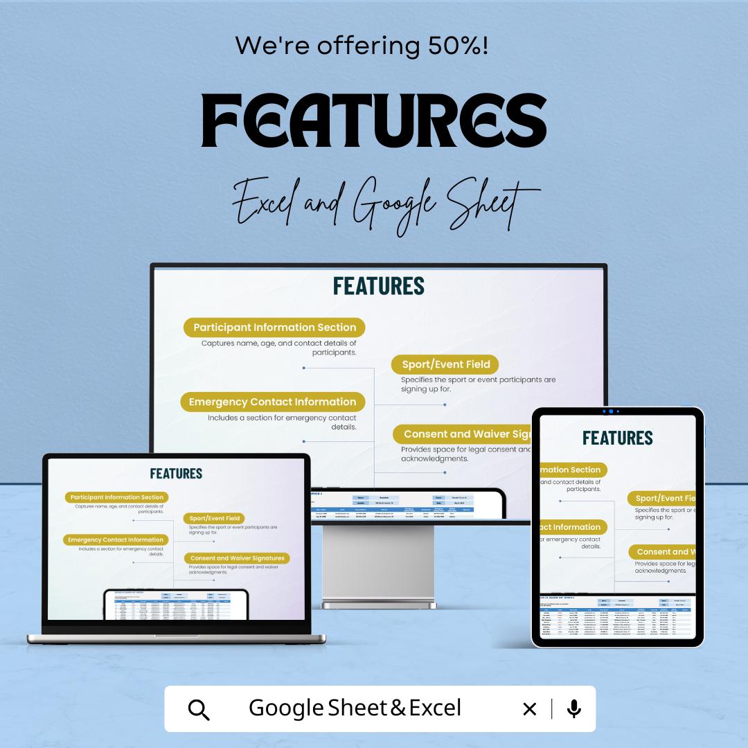 Sports Sign Up Sheet – Excel & Google Sheet Template for Event Registration | Customizable Sports Participant Tracker