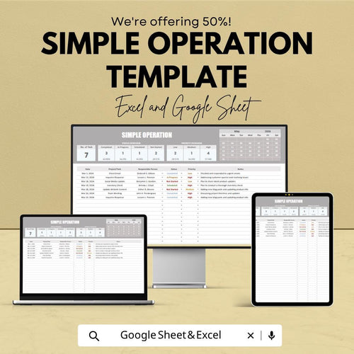 Simple Operations Template | Business Operations Tracker | Excel & Google Sheets Template | Workflow Management Spreadsheet |