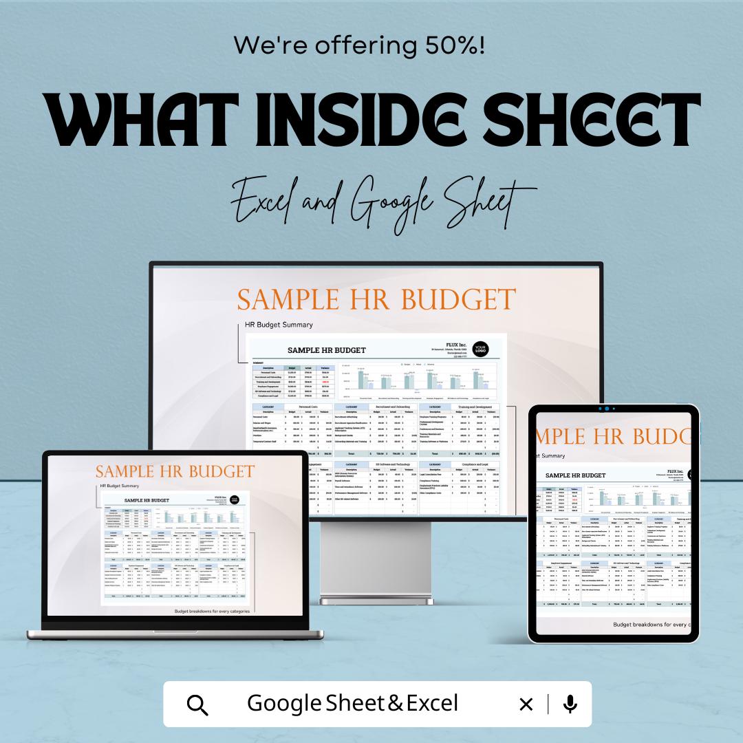 Sample HR Budget Template | Human Resources Budget Planner | HR Cost Tracking Spreadsheet | Excel & Google Sheets | HR Financial Planning