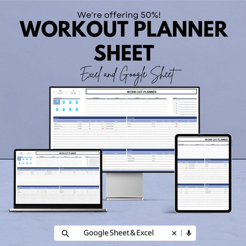 Workout Planner Sheet - Fitness Tracker for Exercise, Goal Setting, and Progress Tracking in Excel & Google Sheets