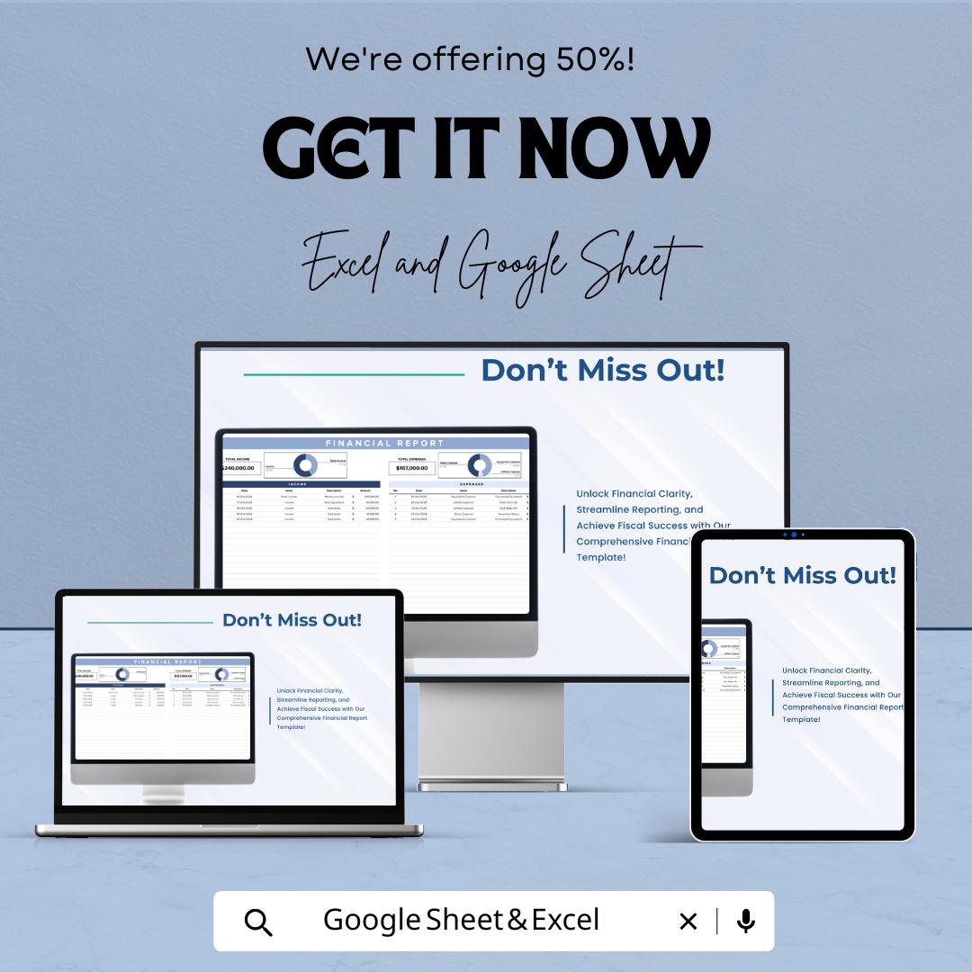 Financial Report Sheet Template | Excel & Google Sheets | Income and Expense Tracker, Financial Dashboard, Business Reporting Tool