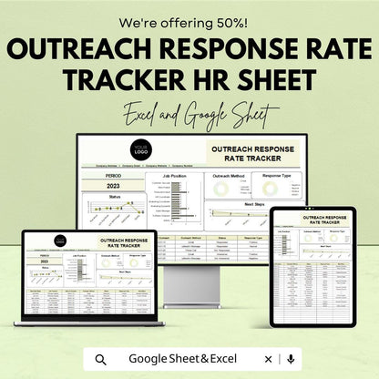 Outreach Response Rate Tracker HR Sheet | Excel and Google Sheets Template | HR Dashboard & Analytics Tracker
