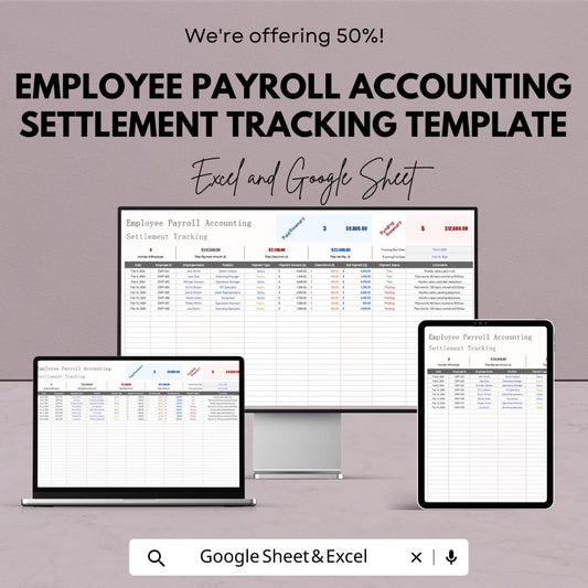 Employee Payroll Accounting Settlement Tracking Template | Automated Calculations, Payment Status Tracker, Employee Salary Management