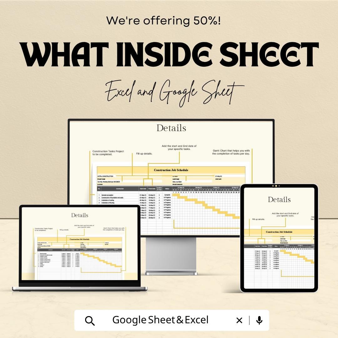 Construction Schedule Template | Project Timeline Planner | Gantt Chart Template | Construction Project Management Tool