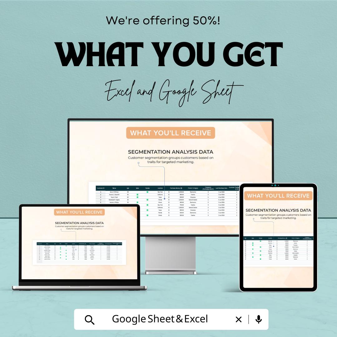 Startup Customer Segmentation Analysis Tool Template | Excel and Google Sheets Dashboard | Automated Charts Pivot Tables Customer