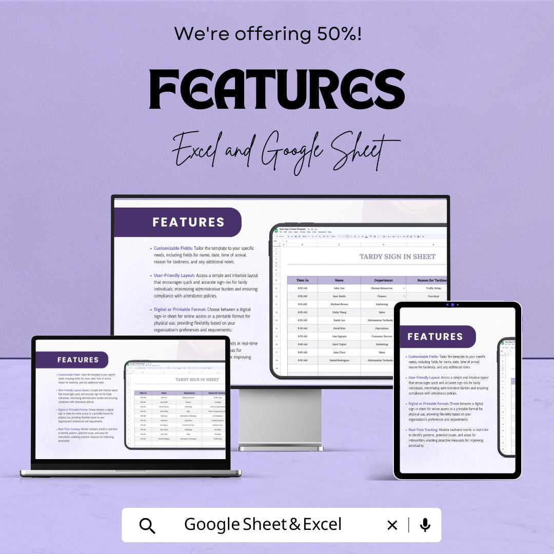Tardy Sign In Sheet – Excel & Google Sheet Template for Tracking Employee or Student Tardiness | Customizable Attendance Tracker