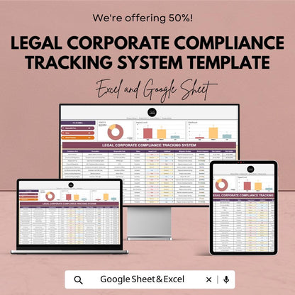 Legal Corporate Compliance Tracking System Template, Law Firm Compliance Tracker, Compliance Log Spreadsheet