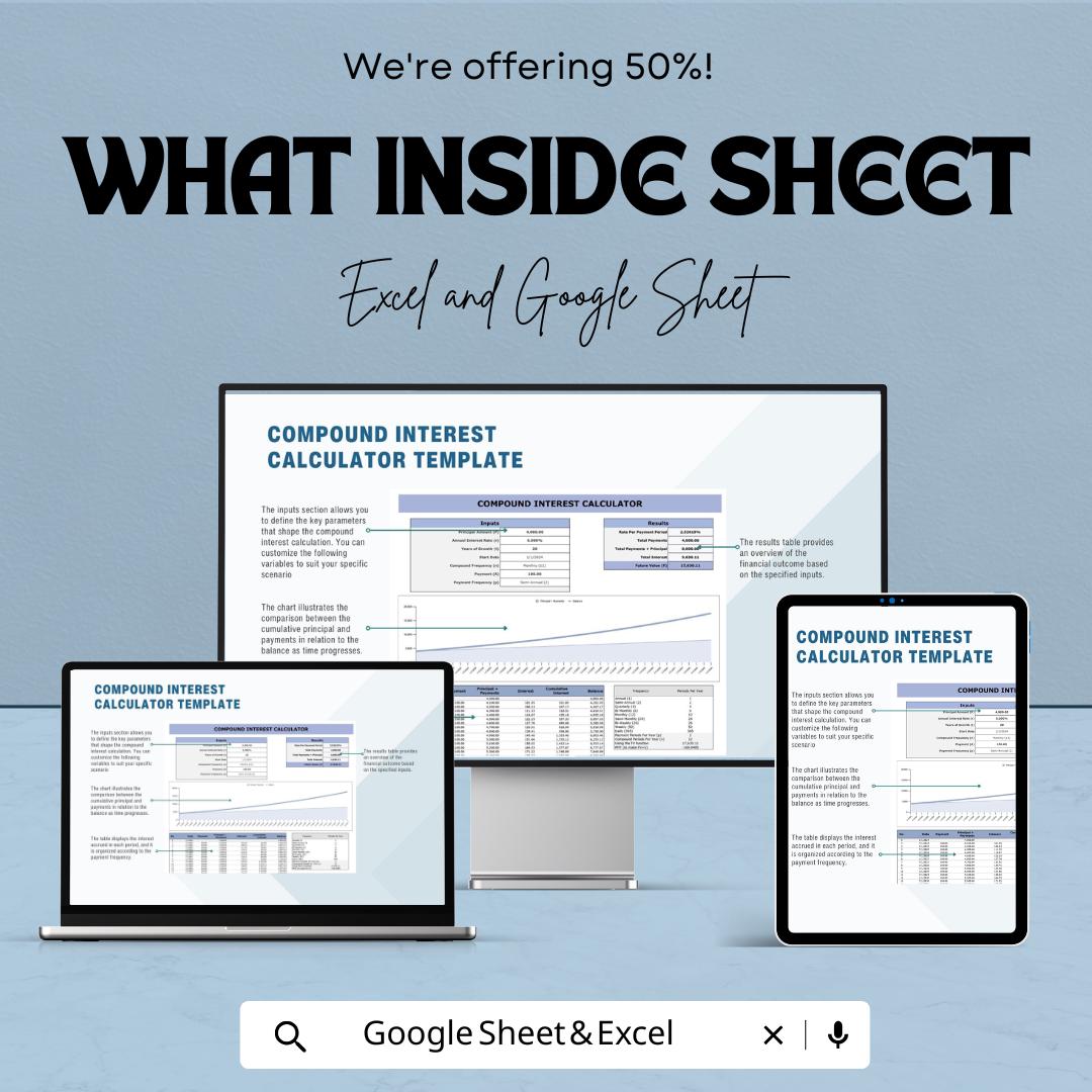 Compound Interest Calculator Template | Investment Calculator | Financial Planning Spreadsheet | Interest Growth Tracker